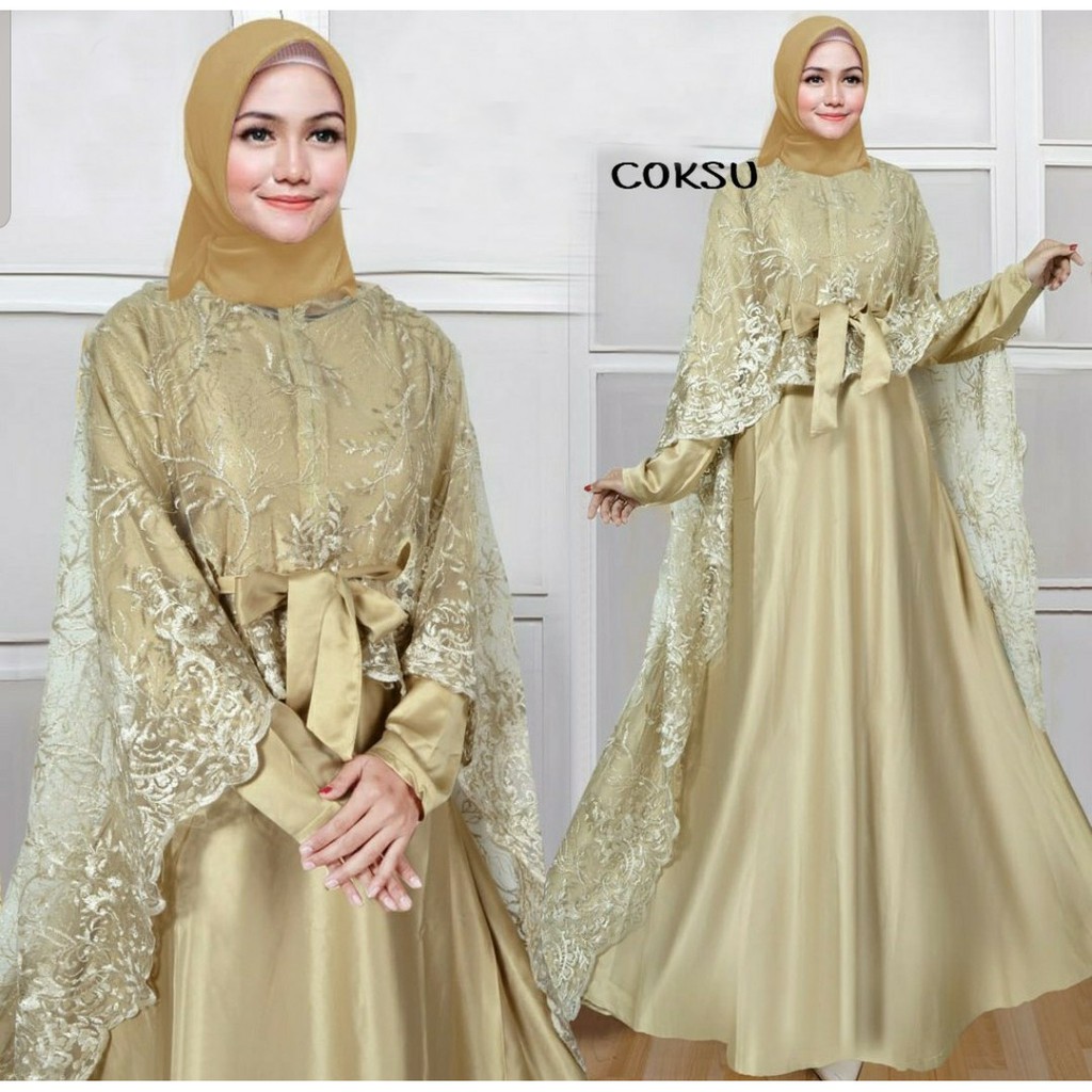 HOPYLOVY - Maxi Dress Wanita Aminah Cape Brukat