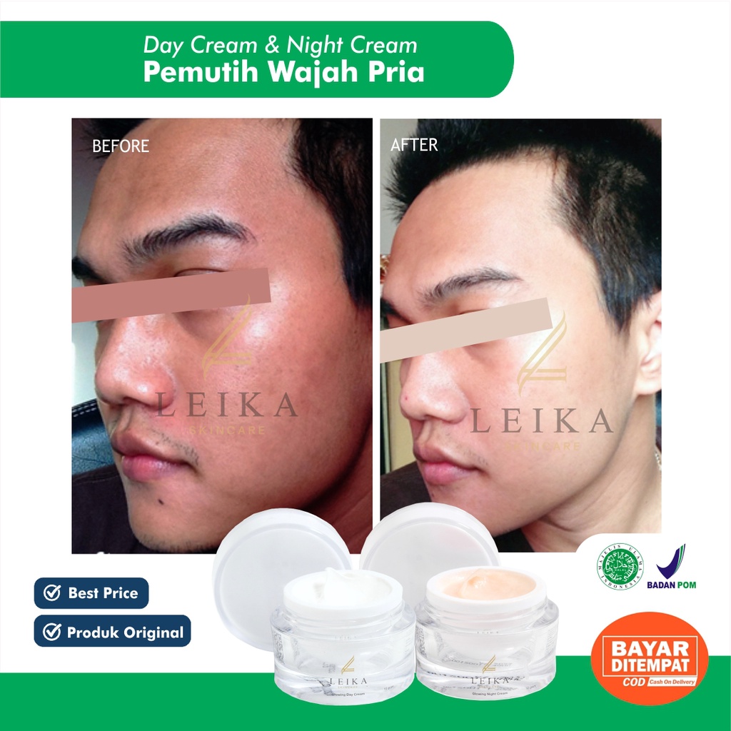 PERMANEN Cream Pemutih Wajah Pria Krim Pencerah Wajah Cepat Ampuh Asli BPOM Paket 2in1 Cream Siang M