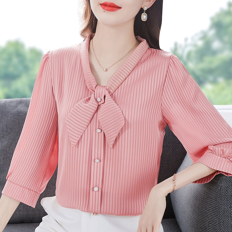 COD New Fashion Korean Style 3/4 Sleeve Casual Work Blouse for Women Blue Pink Green White Summer Shirts 2023t Baju Kemeja Wanita Kekinian
