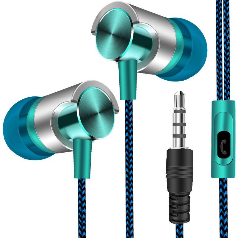 Headset Earphone In-ear Bass Stereo Kabel Kepang 3.5mm Dengan Mic Untuk Olahraga