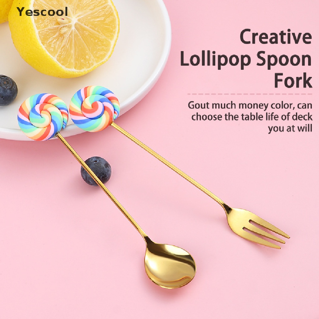 Yes Sendokgarpu Bentuk Lollipop Bahan Stainless Steel Untuk Kopibuahdessertteh