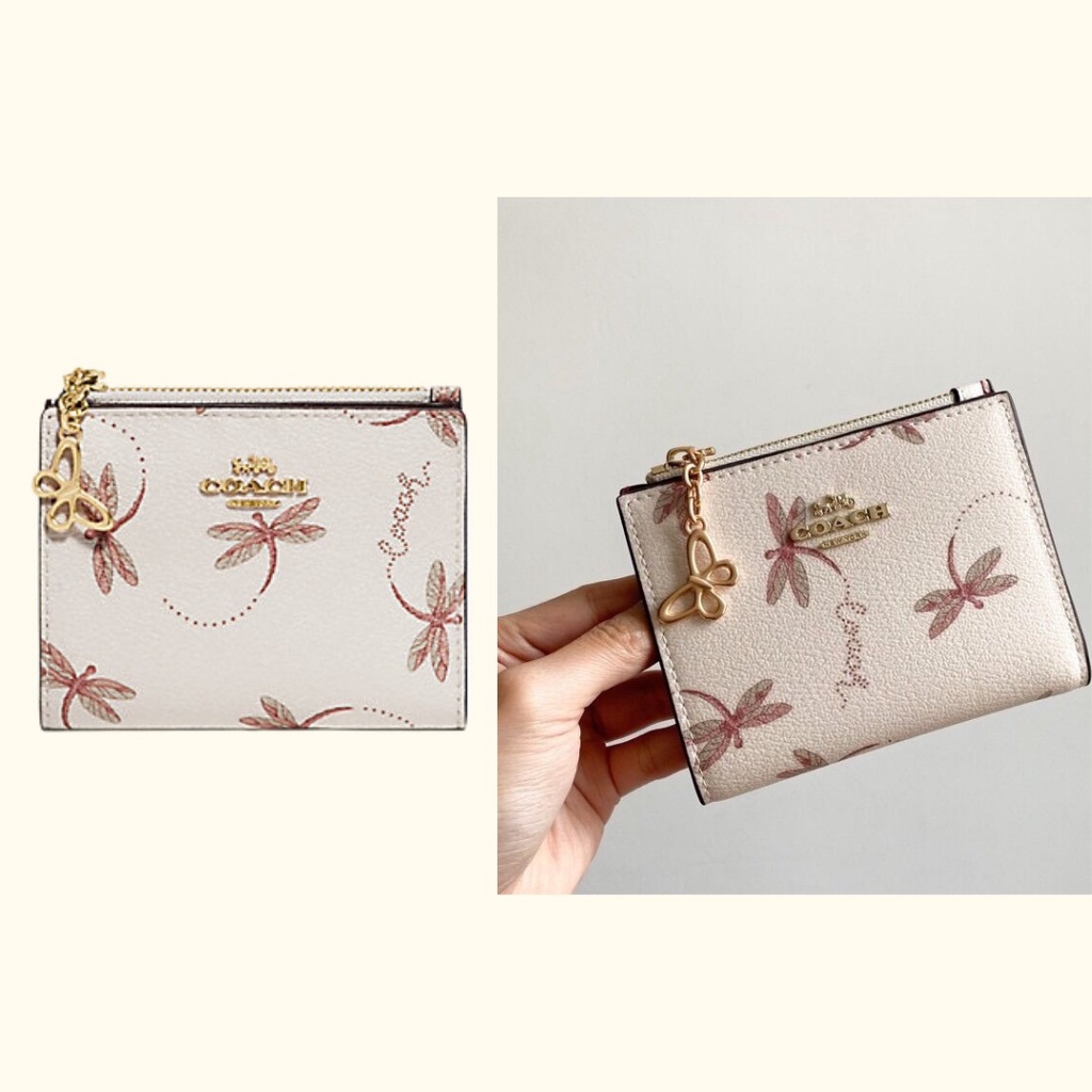 [ORIGINAL 100%] Coach F76879 Snap Card Case with Dragonfly Print