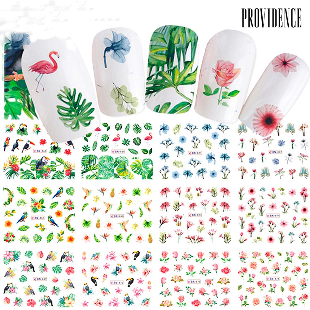 Providence Stiker Decal Transfer Air Motif Bungadaunflamingo Untuk Dekorasi Nail Artmanicure Diy