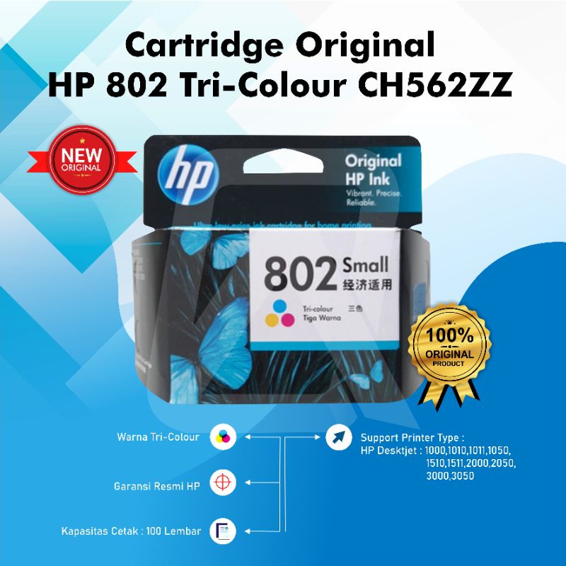 Tinta HP 802 Tri- Colour Original Ink Cartridge