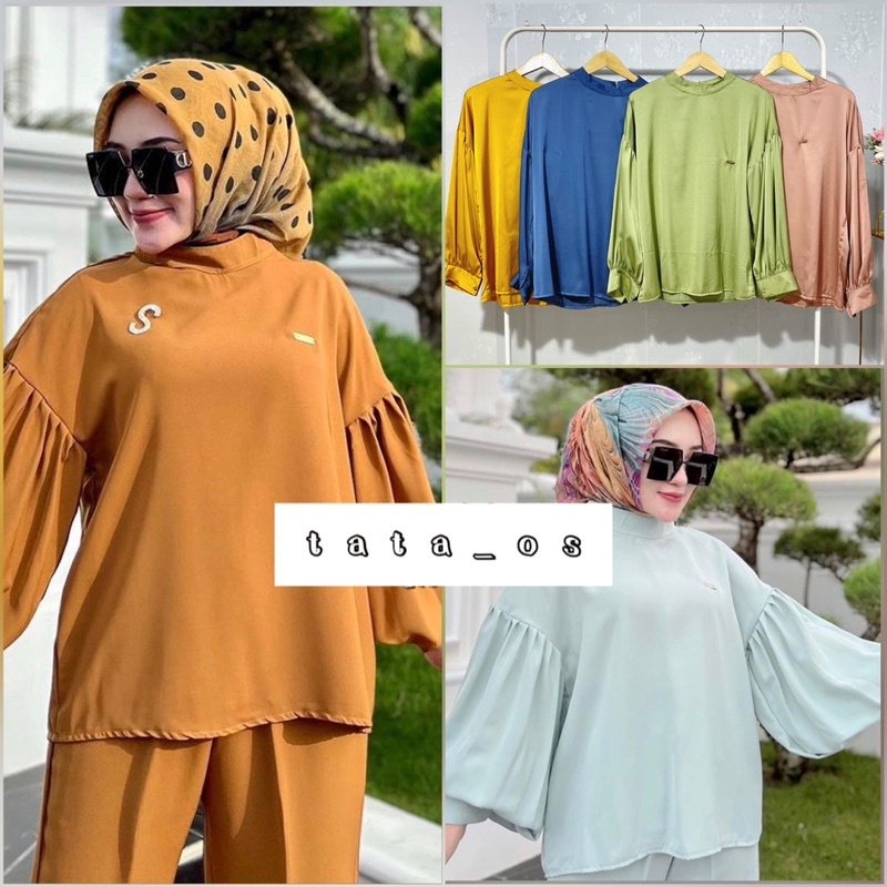 TATAOS BANGKOK BAHRAIN BLOUSE SHELLA SAUKIA COTTON SILK IMPORT LENGAN BALON SIMPLE CANTIK