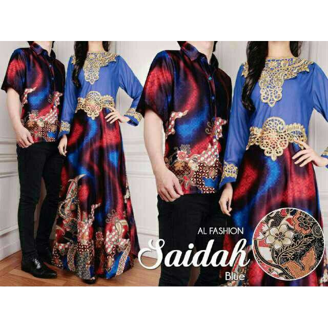 Couple Batik Sutra Saidah Blue   pakaian baju batik pasangan cowok cewek / pria wanita