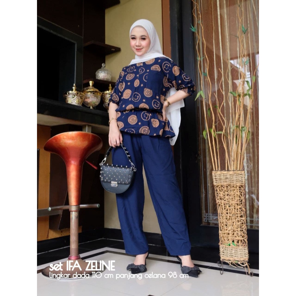 One Set Wanita IFA ZELINE Rayon Premium Setelan Celana Panjang Batik Fashion Muslim Kekinian