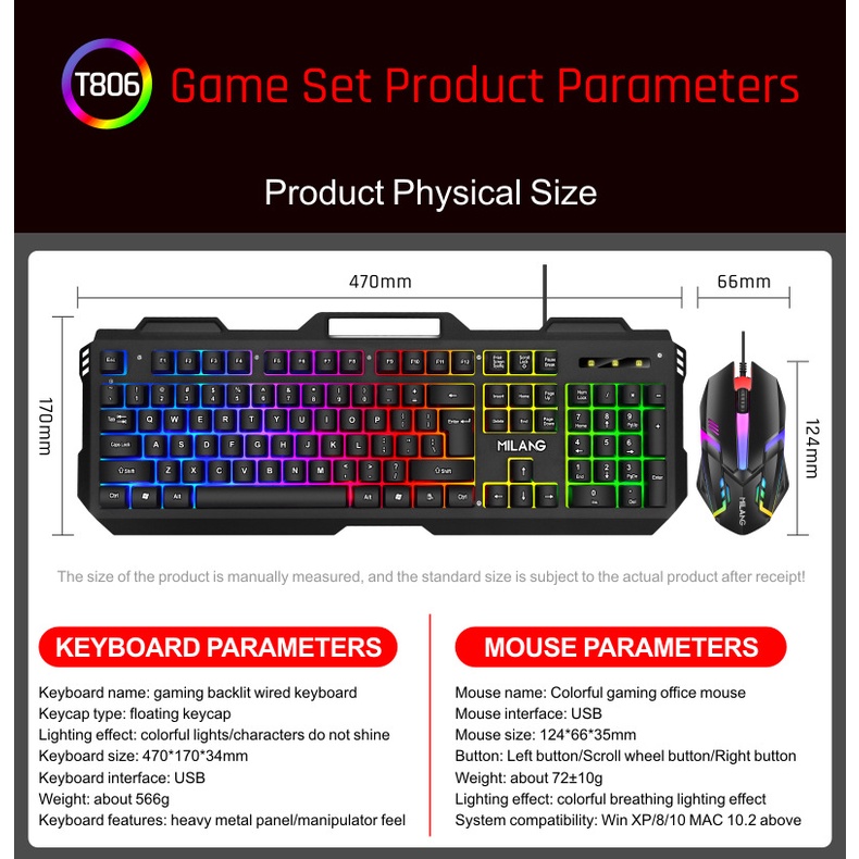 New Milang T806 Steel Behemoth RGB Gaming Keyboard dan Mouse Set Combo Murah