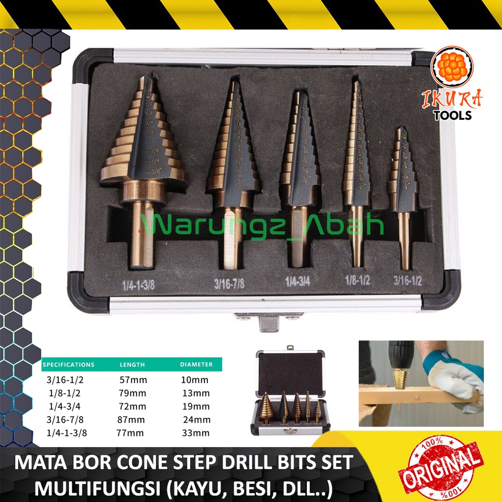 KEPALA MATA BOR HSS PAGODA KERUCUT MONAS PIRAMID PIRAMIT SUSUN TINGKAT TITANIUM MULTIPLE HOLE SAW SI