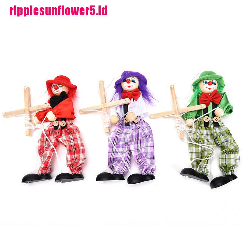 1pc Boneka Badut Marionette Bahan Kayu Dengan Tali Penarik