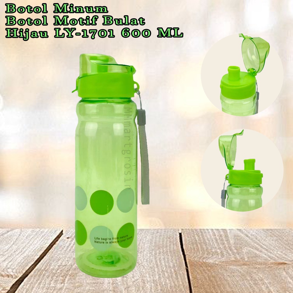 Botol Minum/ Botol minum plastik / Motif Bulat Warna Hijau LY-1701 / 600 ml