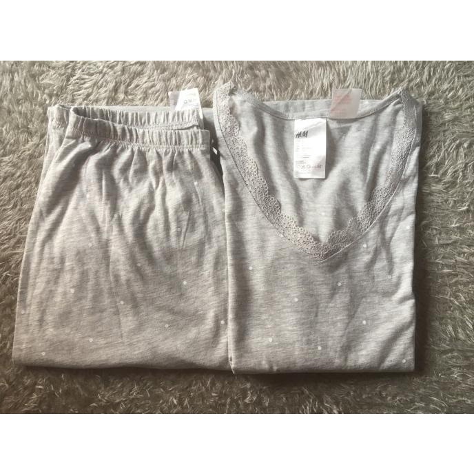 H&M Piyama Set Wanita/Baju Tidur - Original - Grey Slipvaca