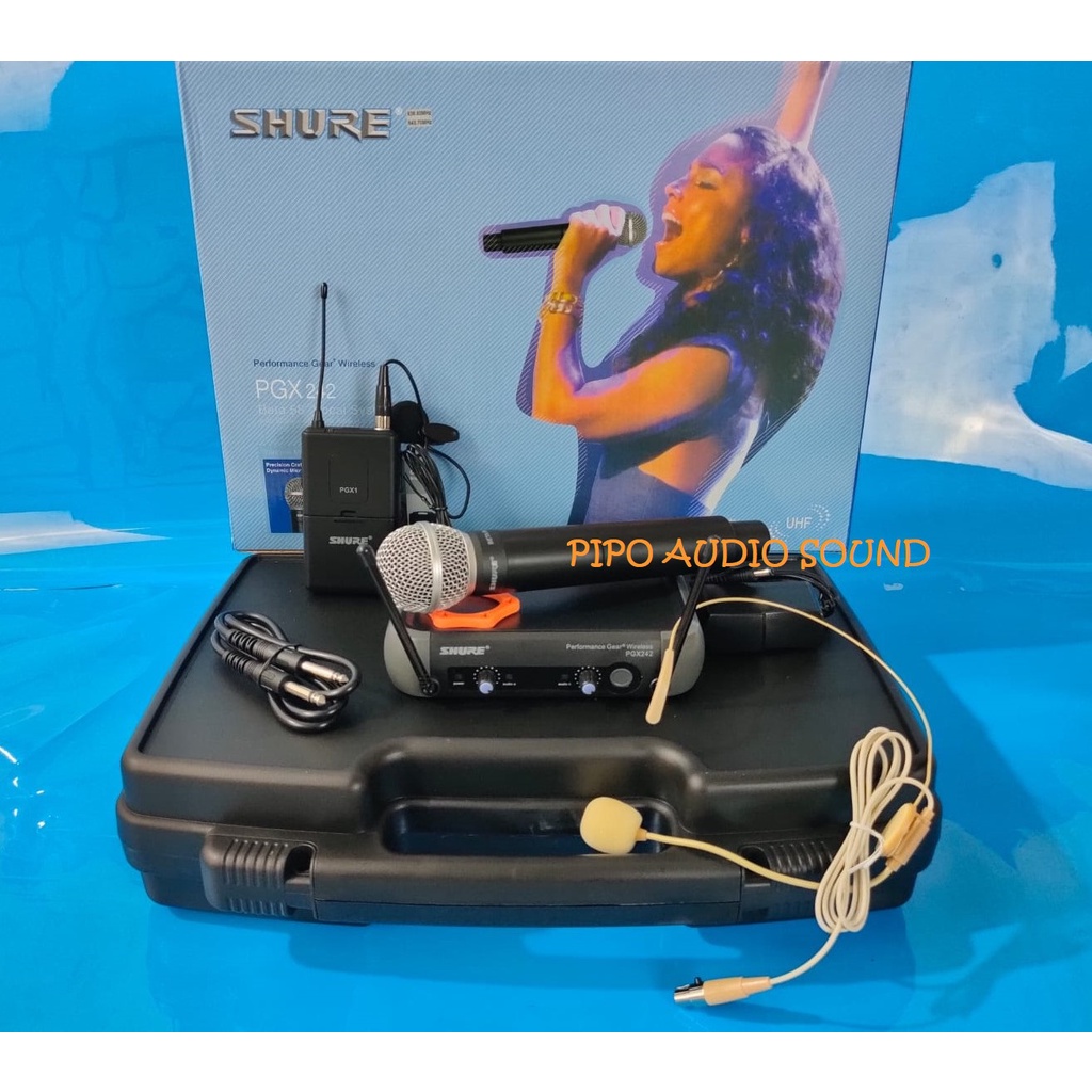 Mic wireless pgx242 shure PGX 242 HC ( pegang + clip on + headset )
