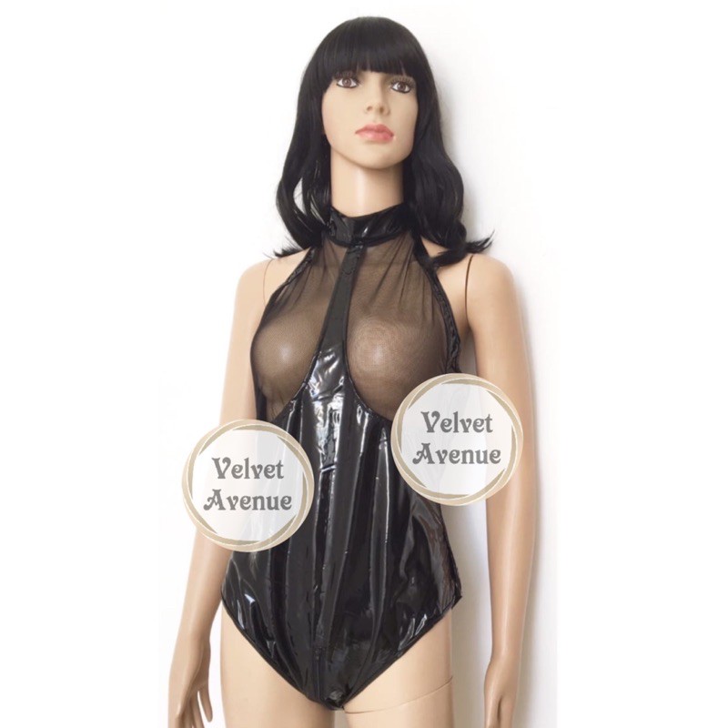 Lingerie Body Suit Bodystocking Kostum 76053 Kulit Leather Seksi Open Crotch Seksi Import-2