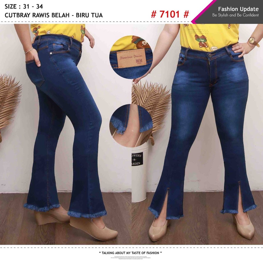 Celana Jeans Wanita Cutbray Slit Depan Rawis 27 28 29 30 31 32 33 34 Bisa Bayar Ditempat(COD)