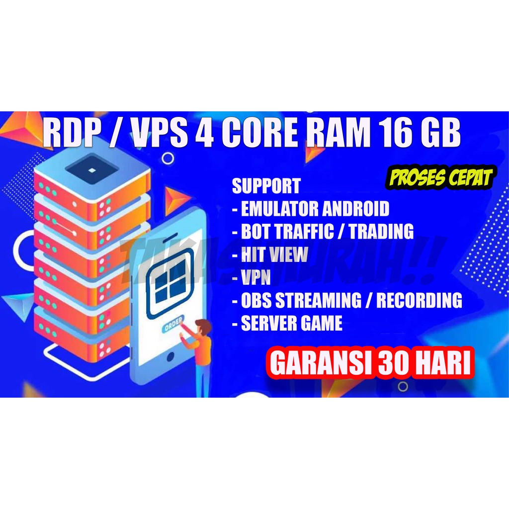RDP 4 CORE RAM 16 GB FULL GARANSI 30 HARI