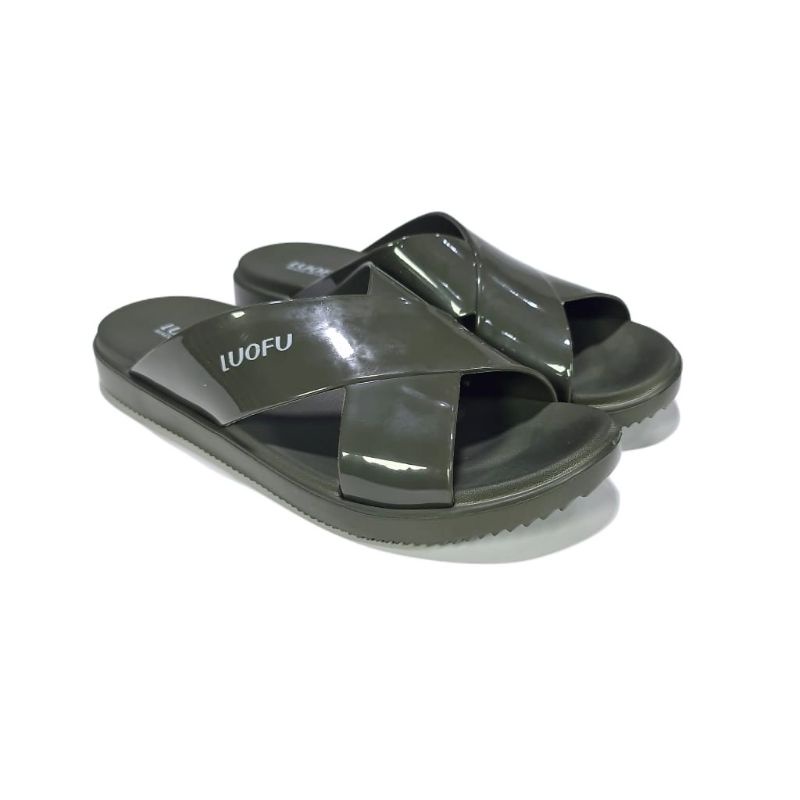 SANDAL WANITA LUOFU IMPORT SANDAL JELLY PEREMPUAN NYAMAN KEKINIAN SANDAL KERET CEWEK SELOP SILANG LUOFU E7189A2-6WKS