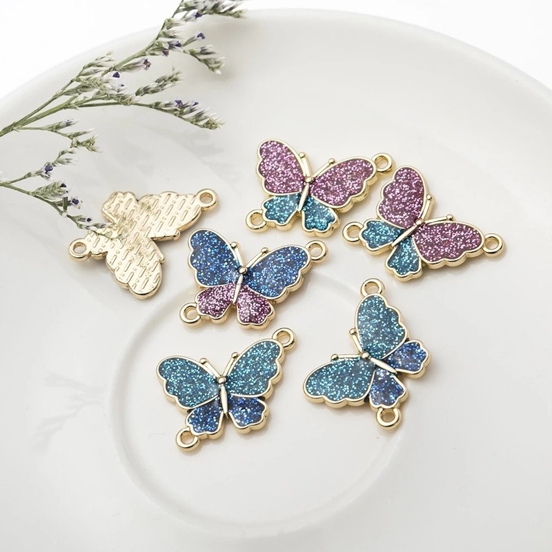 10pcs Liontin Kupu-Kupu Enamel Handmade Bahan Alloy Warna Emas Untuk Membuat Perhiasan DIY Butterfly