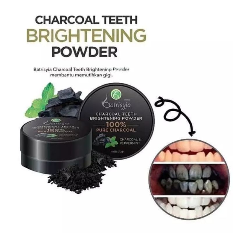 Charcoal teeth brightening powder batrisyia/ pemutih gigi alami ampuh/perontok karang gigi