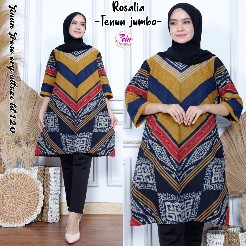 Dress Tunik Batik Tenun by Butik Batik Solo Bahan Tenun ORI kode ROSALIA TUNIK JUMBO 3