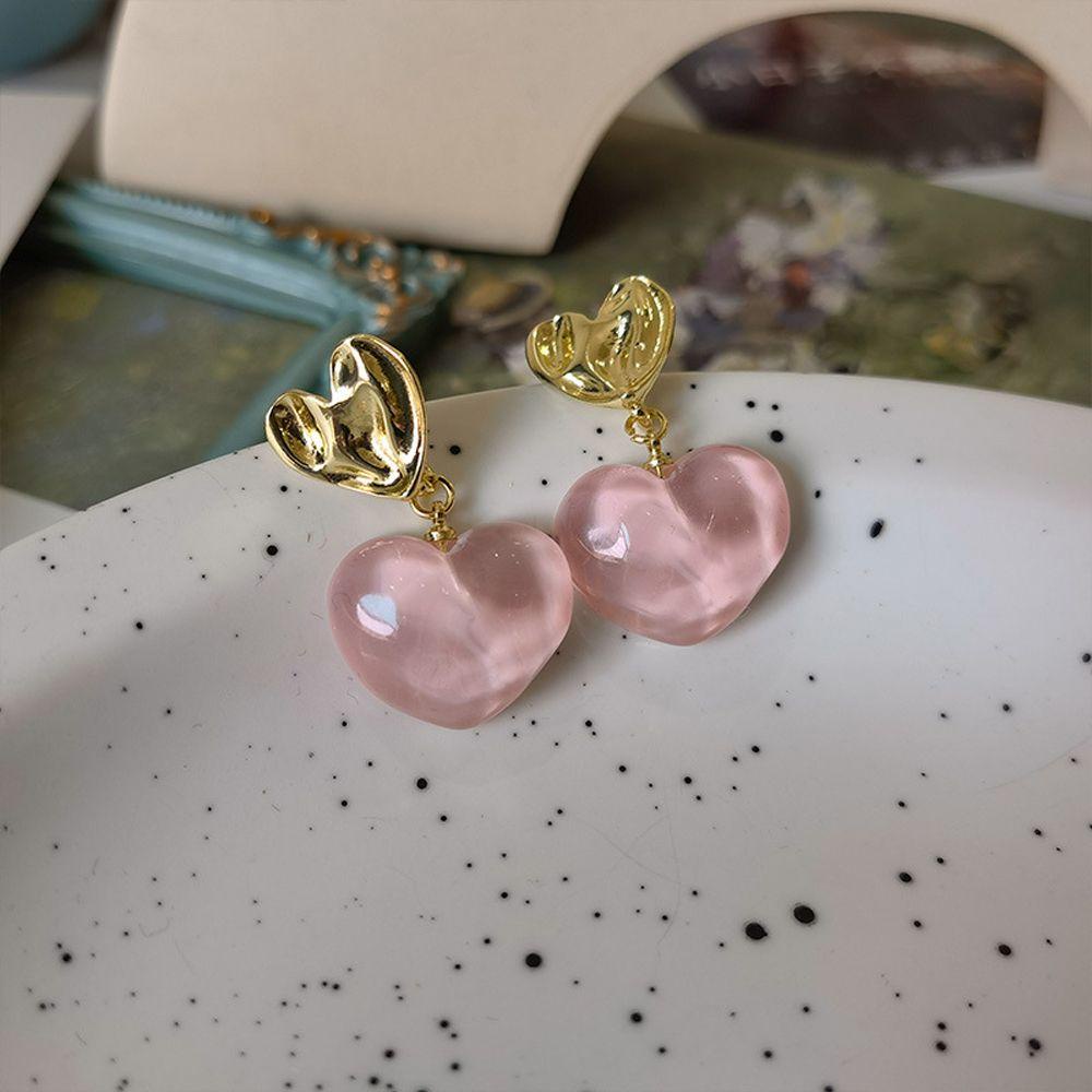 Agustina Wanita Menjuntai Anting Trendi Cinta Manis Resin Hati Tergantung Temperamen Drop Earrings