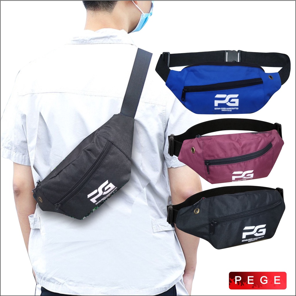 Tas Selempang Waistbag Pria Model Polos Keren Slingbag Selempang  Bahu Untuk Sehari Hari - PG 8853