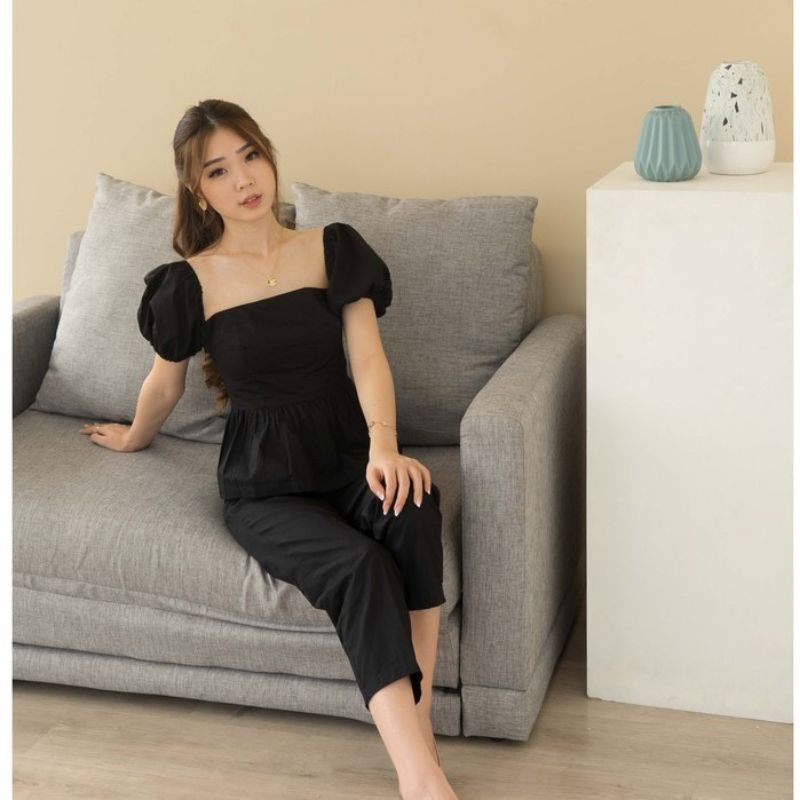 S~XXXXL Baju Setelan Wanita Korea Style Terbaru Lady Set Top Square Neck Jumbo