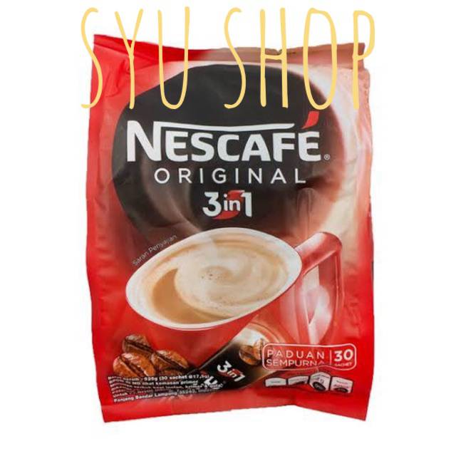 

Nescafe 3in1 3 in 1 original bag isi 30 x 17.5 gr