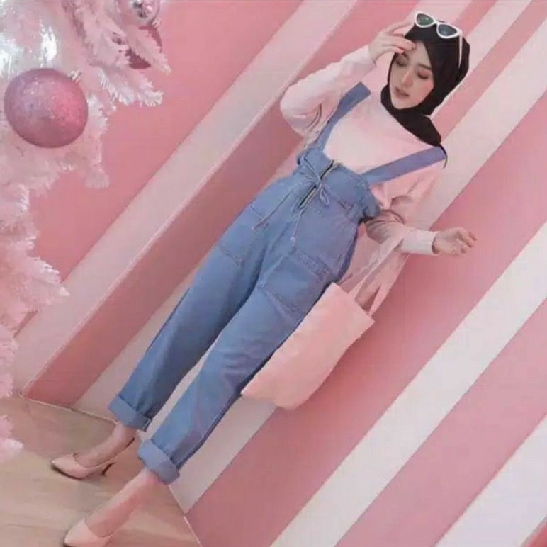 (BAYAR DITEMPAT)  overall celana jeans kantong ( I01 )