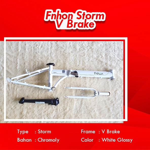 Frame Set dan HP Fnhon Storm V brake Vbrake Handlepost White Putih Chromolly Sepeda Lipat not Gust