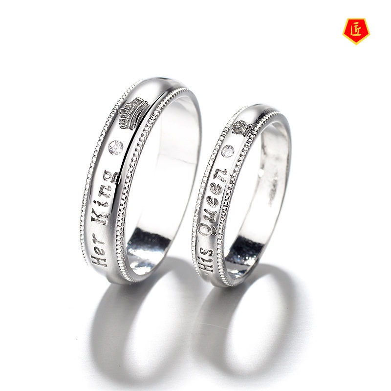 [Ready Stock]Simple Personality Lettering Diamond Couple Ring