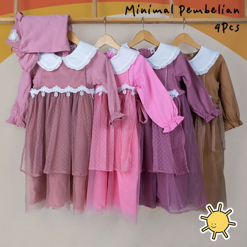 Gamis Tile Renda Bunga ( Gamis Anak Perempuan PREMIUM + BONUS HIJAB ) - by Papapen