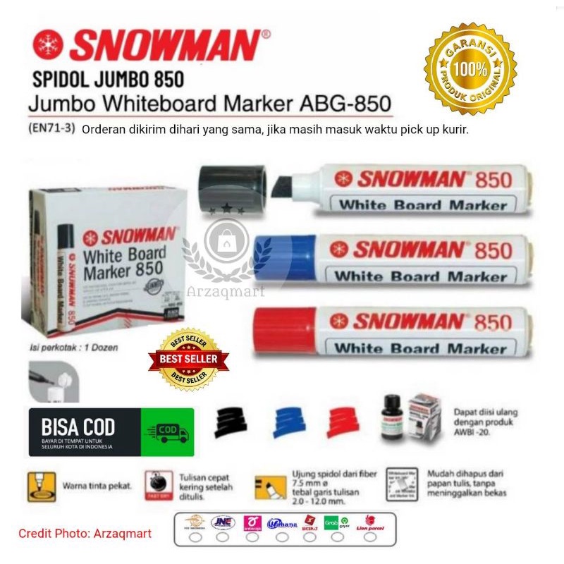 

Spidol Snowman White Board Jumbo ABG- 850 / Non Permanen/Bisa Dihapus