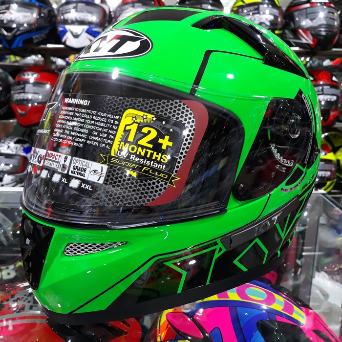 Helm KYT K2 Rider Motif Super Fluo #1 Green Fluo / Black