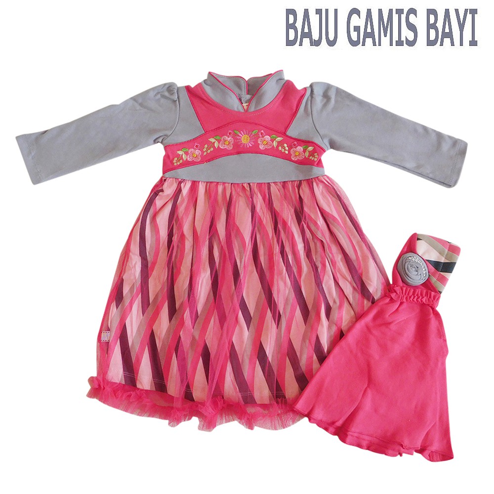 Baju Muslim Anak Bayi Perempuan Gamis Tutu Motif Pelangi Zig Zag- BMP1001