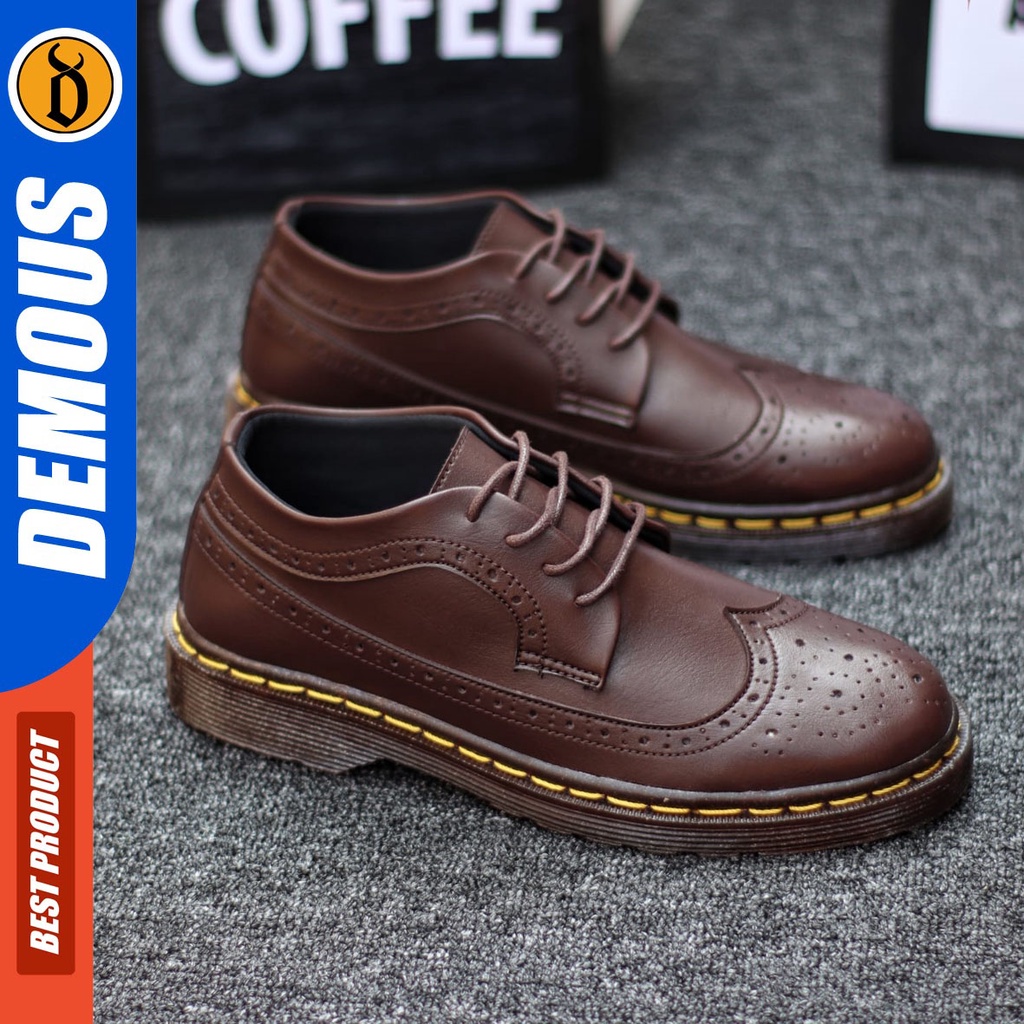 DEMOUS - Sepatu Docmart Pria Boots Casual Hitam Kulit Pu Original