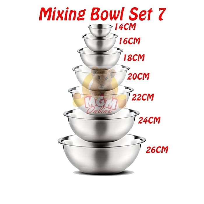 Baskom stainless set 7 TEBAL - Stainless Mixing Bowl 14cm to 26cm