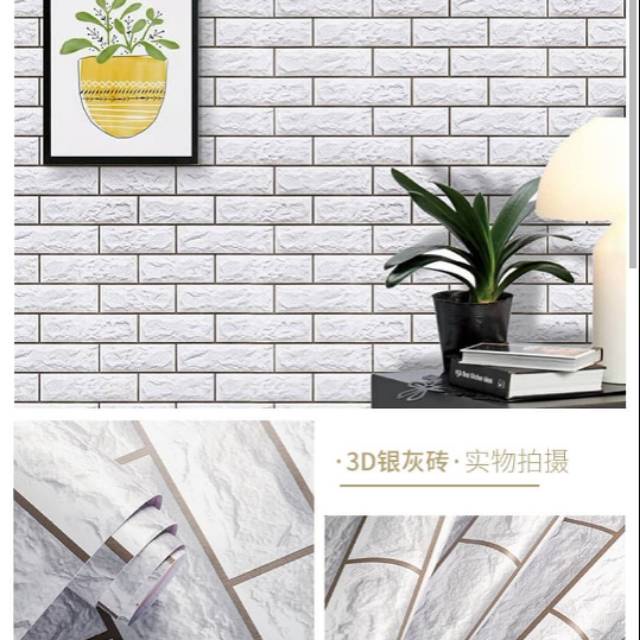 PAKET 3 ROLL Wallpaper Sticker Dinding Wallpaper Stiker Ruang Tamu Wallpaper Tembok Kamar Tidur 3d Karakter &amp; Elegant Murah MOTIF BATA