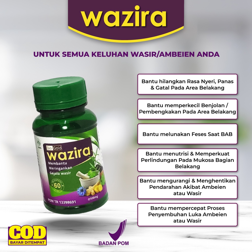 Kapsul Obat Wasir Extrak Daun Ungu WAZIRA  Isi 60 Original BPOM HALAL