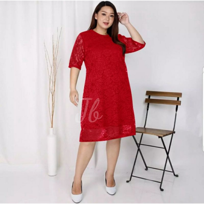 Dress brukat jumbo dress big size pesta merah hijau pink hitam gold