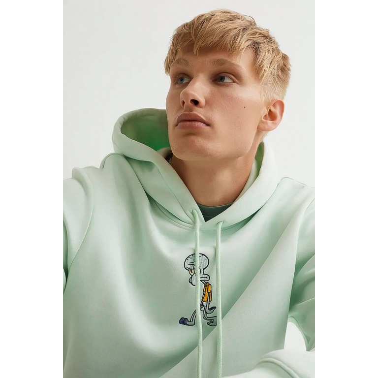 Hoodie H&amp;M Squidward Hijau mint Bordir logo Sweater hnm Squidward green mint