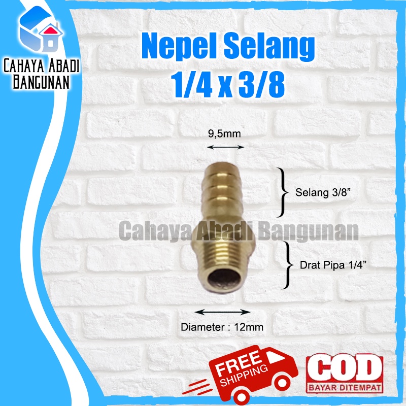 Nepel Selang 1/4 x 3/8 Inch Drat Luar Kuningan Sambungan Hose