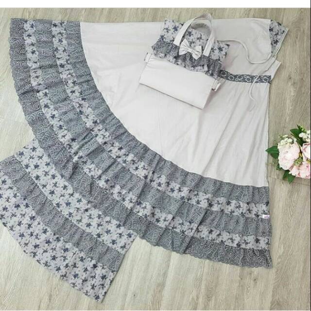 Mukena katun premium prayer set ukuran dewasa XXL warna abu kode grey 03 by alilac