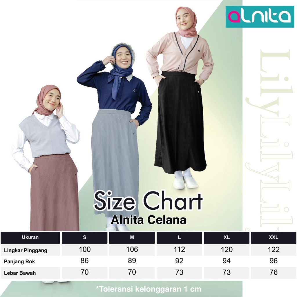 Alnita ROK Lily Bawahan Wanita Skirt Panjang Polos Casual Outfit