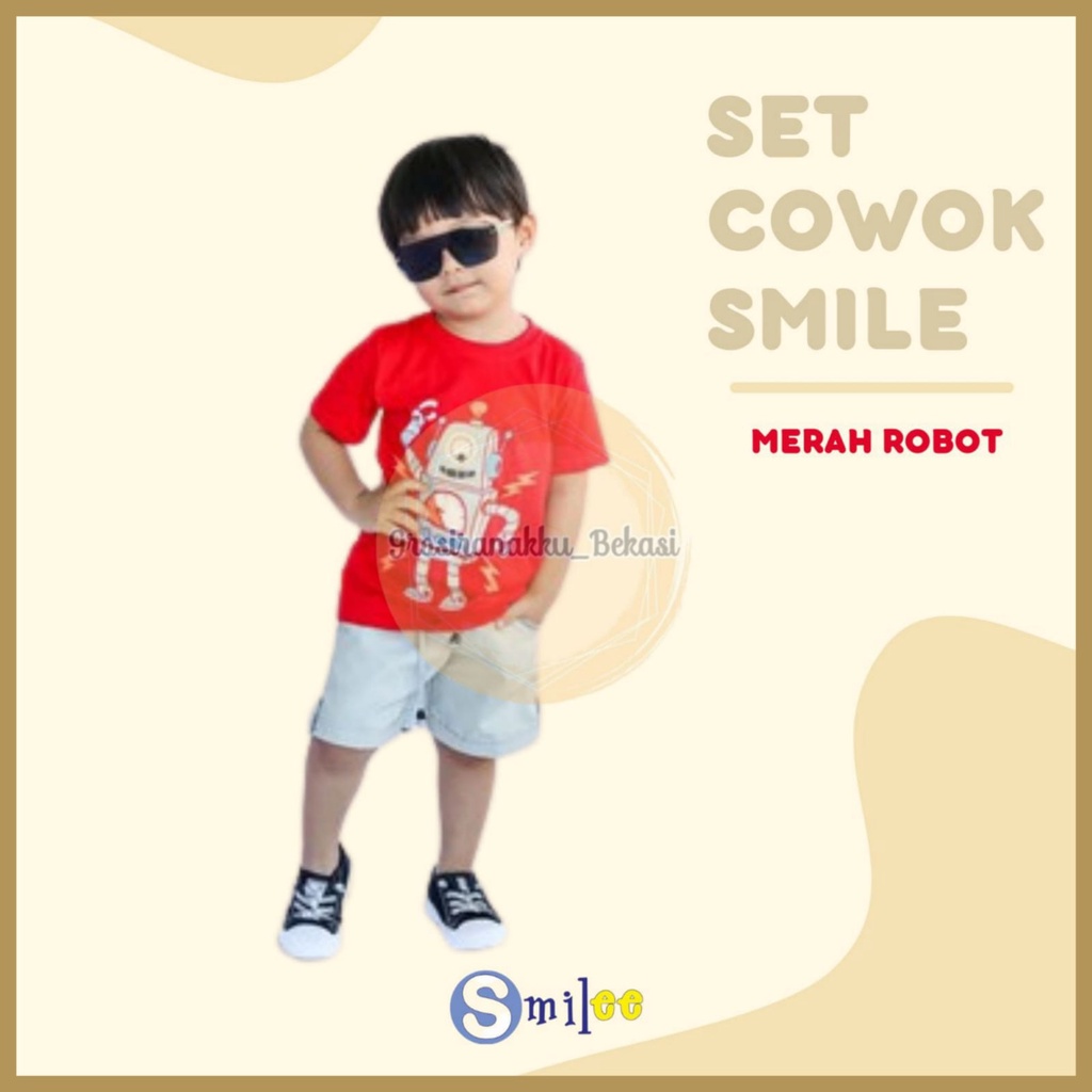 Setelan Anak Cowok Merah Robot Size 1, 2, 3 Tahun Murah