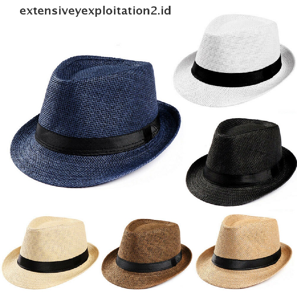 (Hotter1) Topi Jerami Pinggiran Lebar Pria Wanita Trilby Fedora