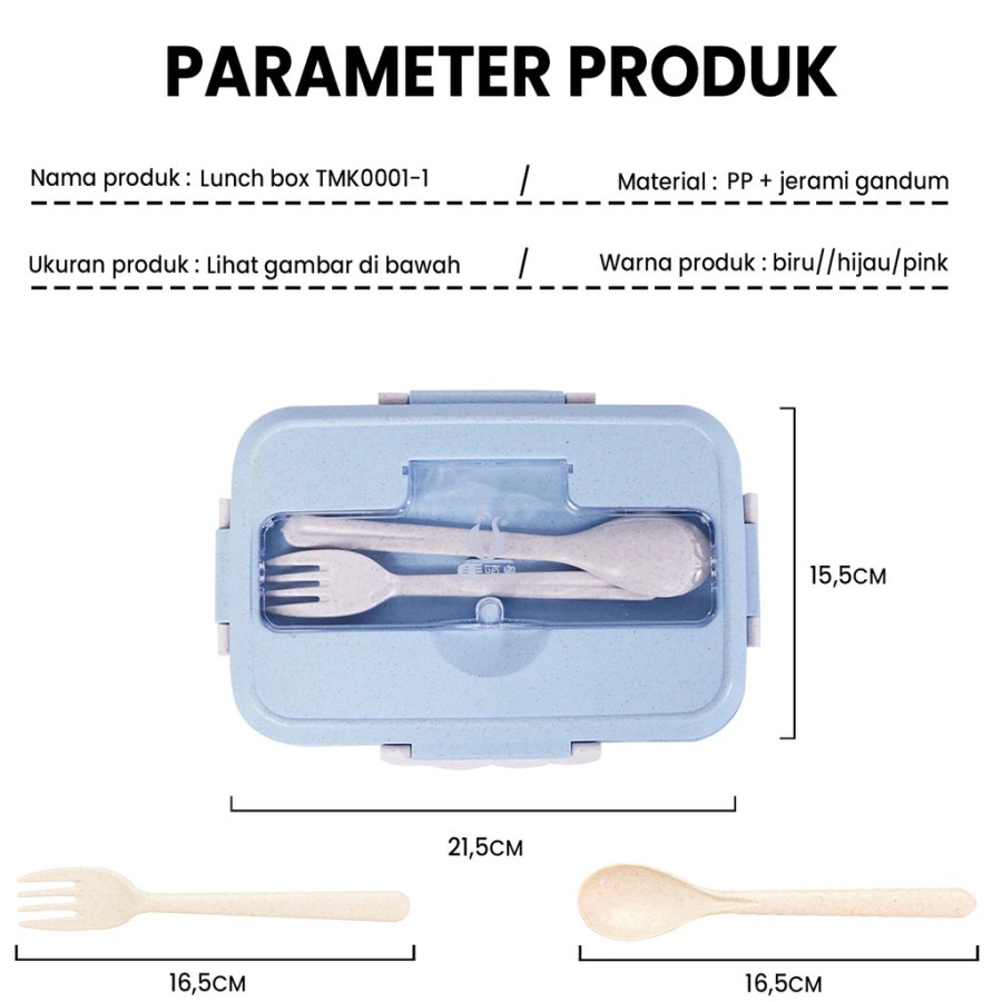 Lunch Box Microwave Tahan Panas 1500ML Praktis Set Free Sendok Sumpit - KTM02