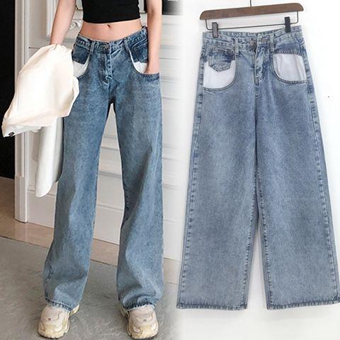  Celana  Panjang Model Longgar Lebar  High Waist Bahan Jeans  