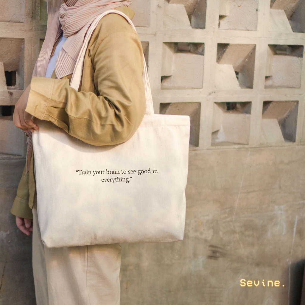 Sevine Tote Bag Kanvas Emily Resleting Tas Wanita Kuliah Fashion Laptop Totebag Quotes Vintage - VCW