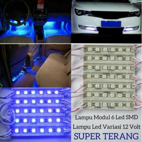 LED MODUL SMD 5050 6 MATA 12V WATERPROOF 6 LED MOTOR MOBIL PERSTRIP-BIRU